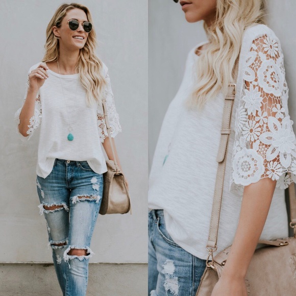 Astrid White Lace Sleeve Top - Picture 2 of 6